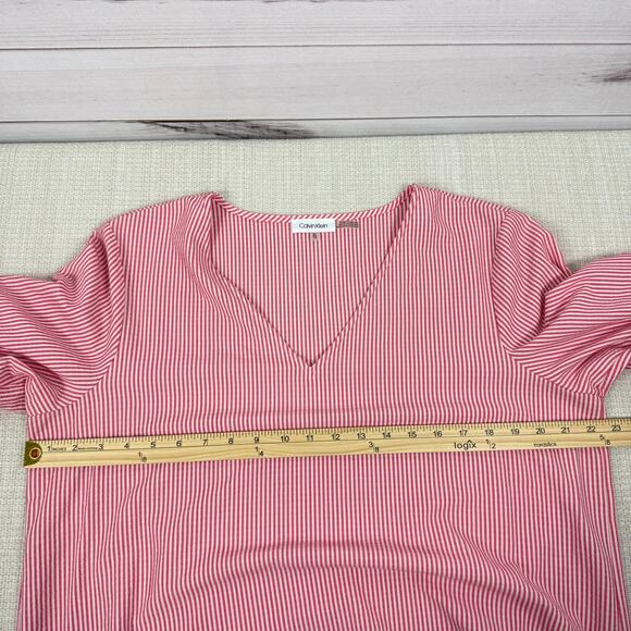Calvin Klein Women's Striped V Neck Quarter Sleeve Blouse XL - Picture 7 of 8